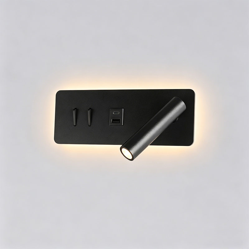 USB Tip-C Şarjlı &Ccedil;ift Işık LED Başucu Okuma Duvar Lambası - Oteshen LBD6820CD-9 9W D&ouml;nebilen Duvar Apliği